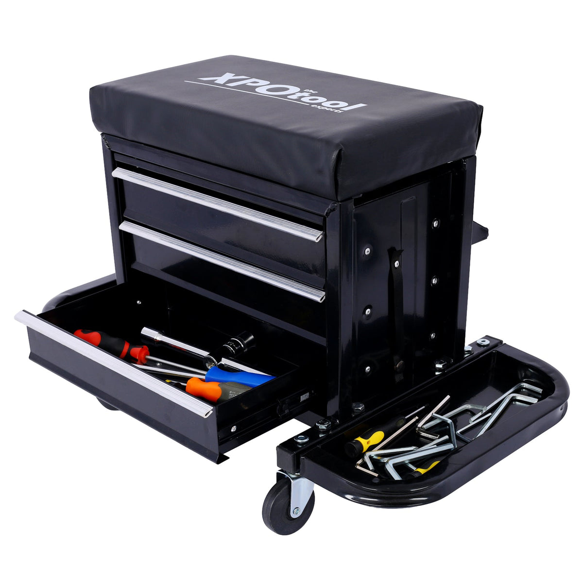 350-Pound Capacity Garage Glider Rolling Tool Chest Seat with Ample Storage - Steel