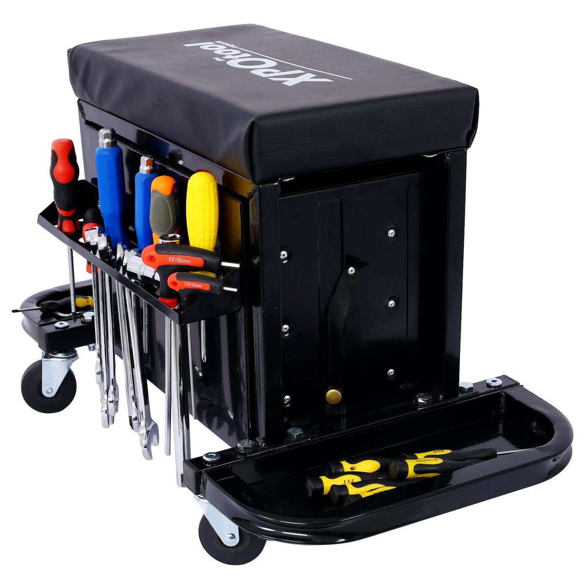 350-Pound Capacity Garage Glider Rolling Tool Chest Seat with Ample Storage - Steel