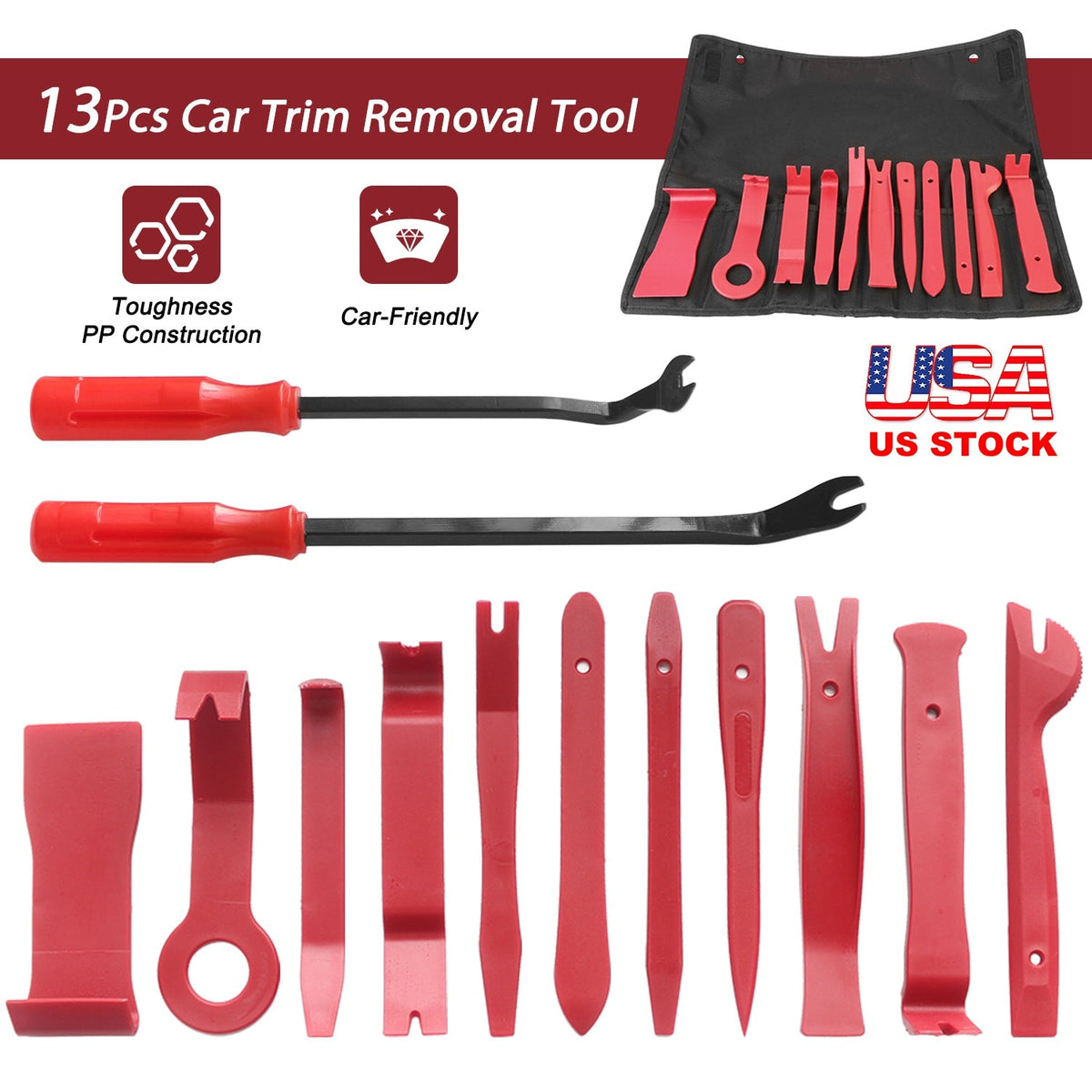 13 Pcs Car Trim Removal Tool Auto Door Panel Clip Dash Plastic Interior Radio Body Open Pry Kit