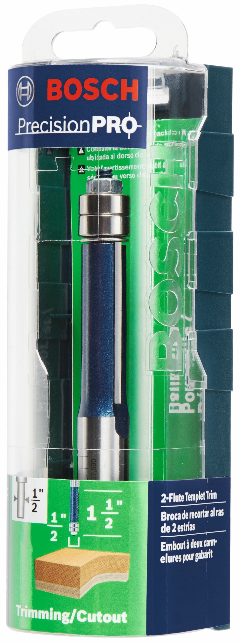 BOSCH 85601MC 1/2 In. x 1-1/2 In. Carbide-Tipped Double-Flute Template Trim Router Bit