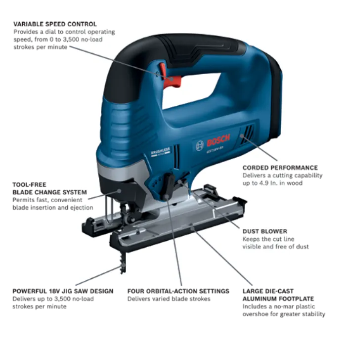 BOSCH GST18V-50N 18V Top-Handle Jig Saw (Bare Tool)