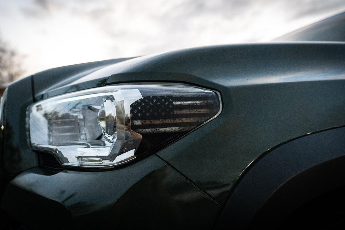 Distressed American Flag Front Sidemarker Overlays - 2016-2023 Tacoma Halogen