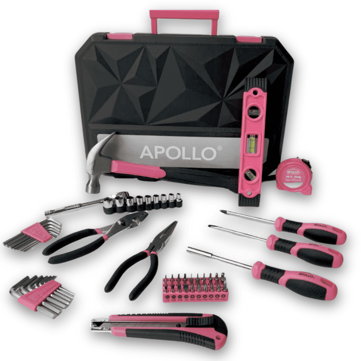 Essential 65-Piece Pink Tool Set with Socket Set and Most-Used Tools for Do it Yourself Repairs and Maintenance - DT0001P