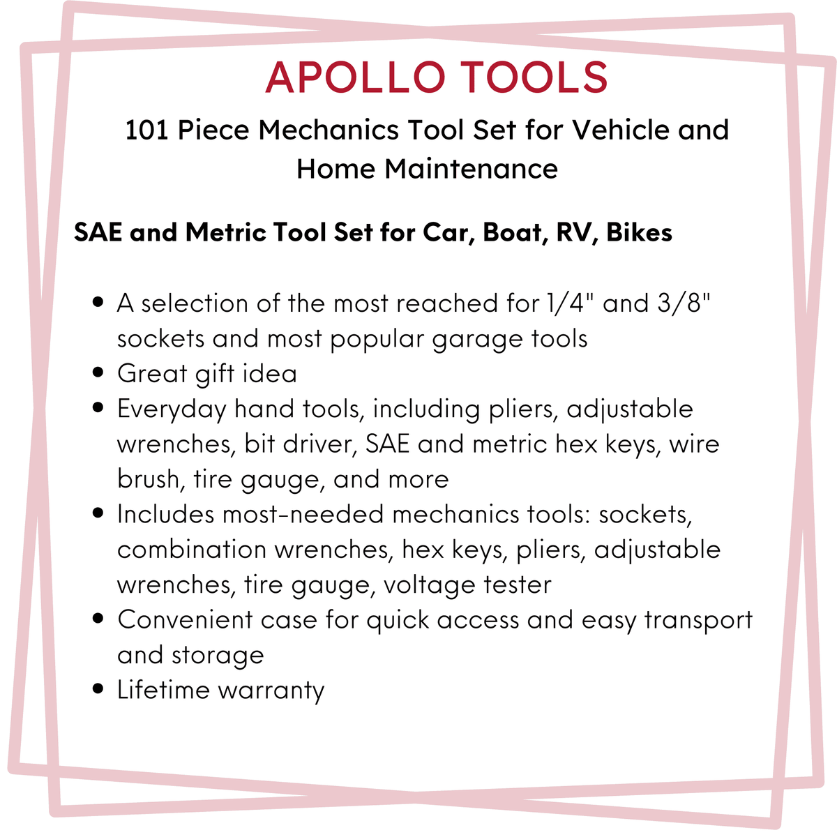 101 Piece Mechanic Tool Set for Vehicle and Home Maintenance, Roadside Emergencies. SAE and Metric Tool Set for Car, Boat, RV, Bikes - DT0006