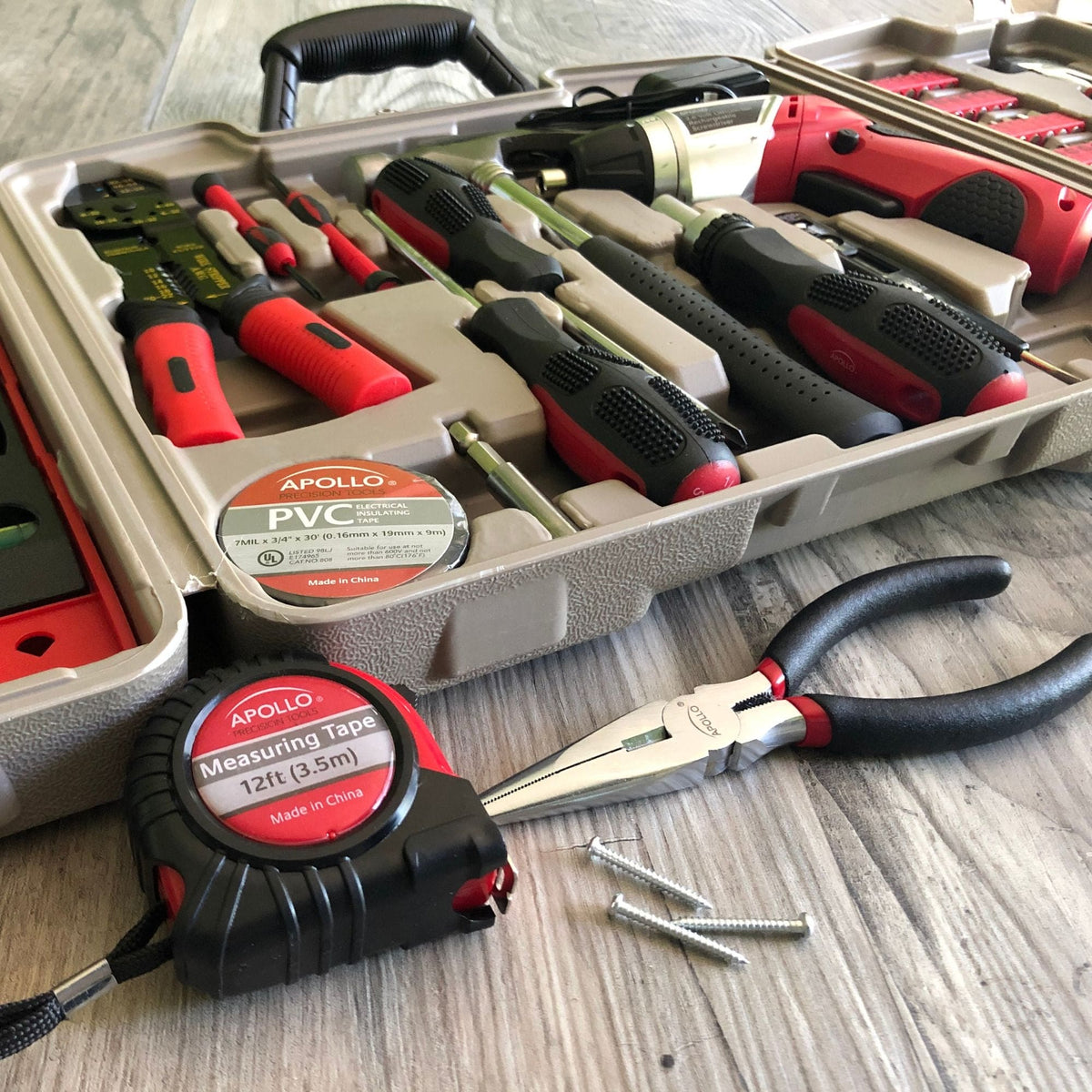 161 Piece Household Tool Kit with Convenient 3.6 Volt Lithium Ion Cordless Screwdriver - DT0739