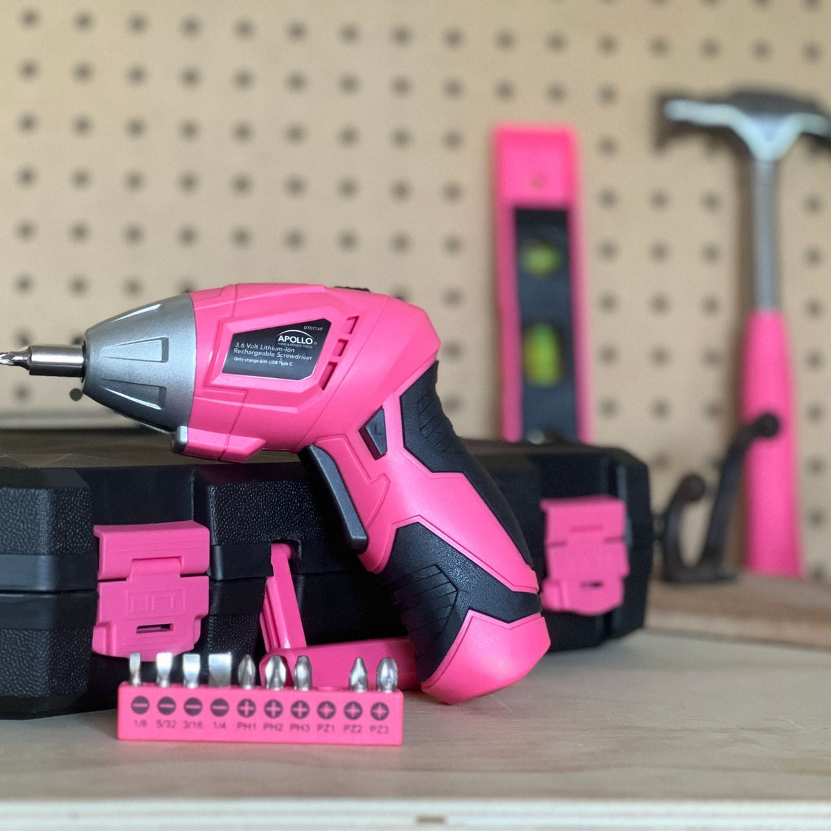 New and Improved 135 Piece Pink Household Tool Set with Pivoting Dual-Angle 3.6 Volt Lithium-Ion Cordless Screwdriver in Hard Case - DT0774P