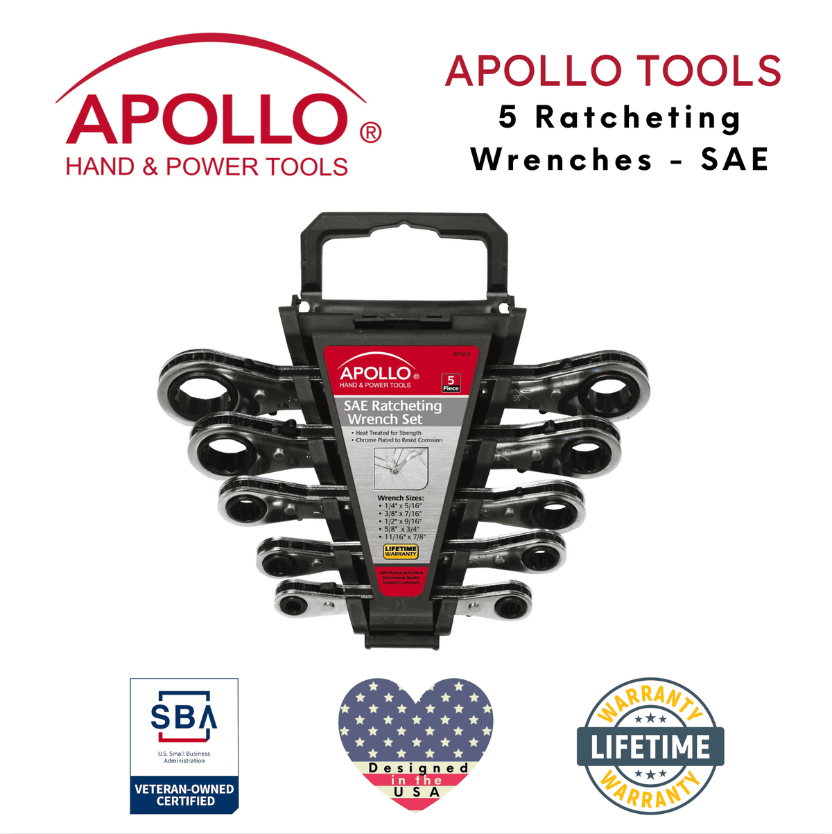 5 Piece SAE Ratcheting Wrench Set - DT1212