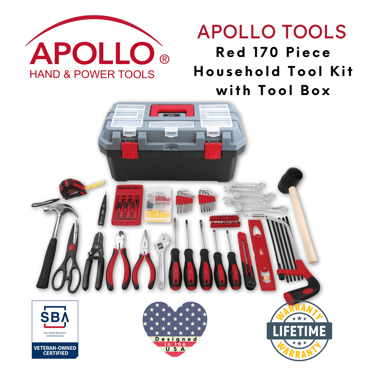 Red 170 Piece Household Tool Kit with New and Improved Tool Box - DT7103