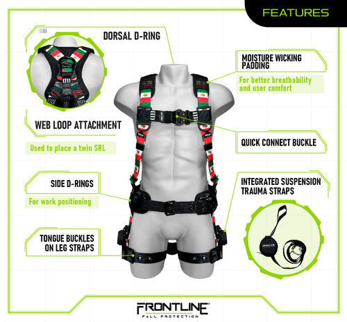 Frontline 110CTB-ML-MX Combat™ Mexican Style Full Body Harness with Aluminum Hardware and Suspension Trauma Straps