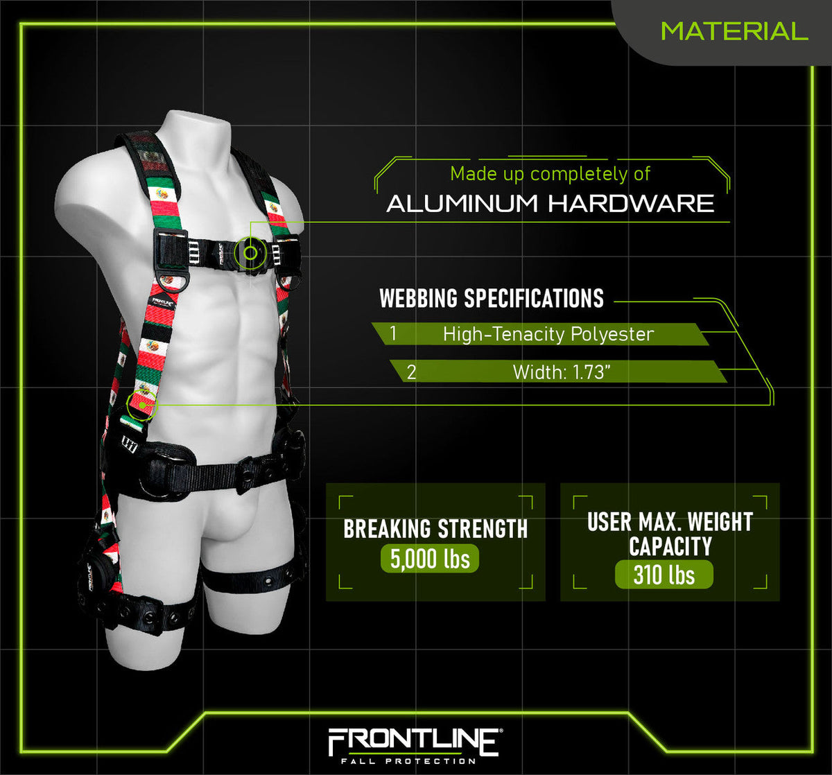 Frontline 110CTB-ML-MX Combat™ Mexican Style Full Body Harness with Aluminum Hardware and Suspension Trauma Straps