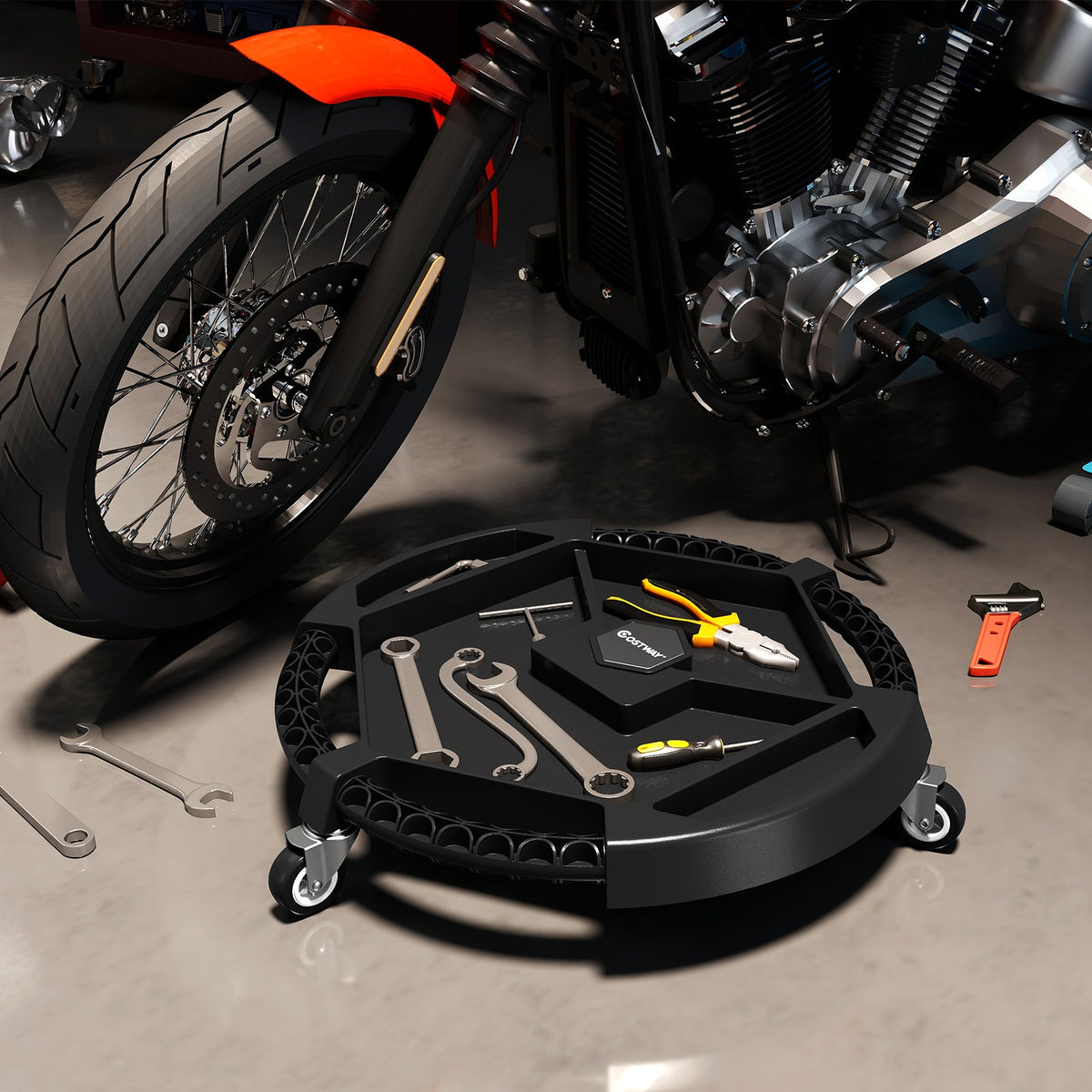 Mobile Automotive Tool Creeper with 3 Swivel Casters and 4 Compartments-Black