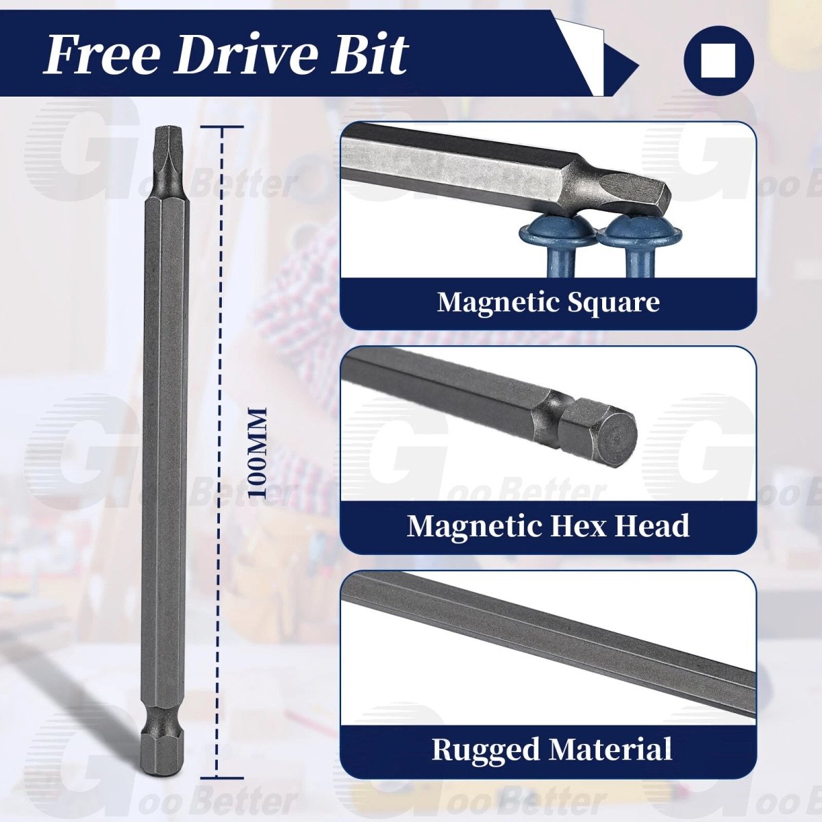 #8 Pocket Hole Screws Exterior Pocket Screw Coarse Thread Square Drive Washer Head Blue Coated With 100MM Drive Bit