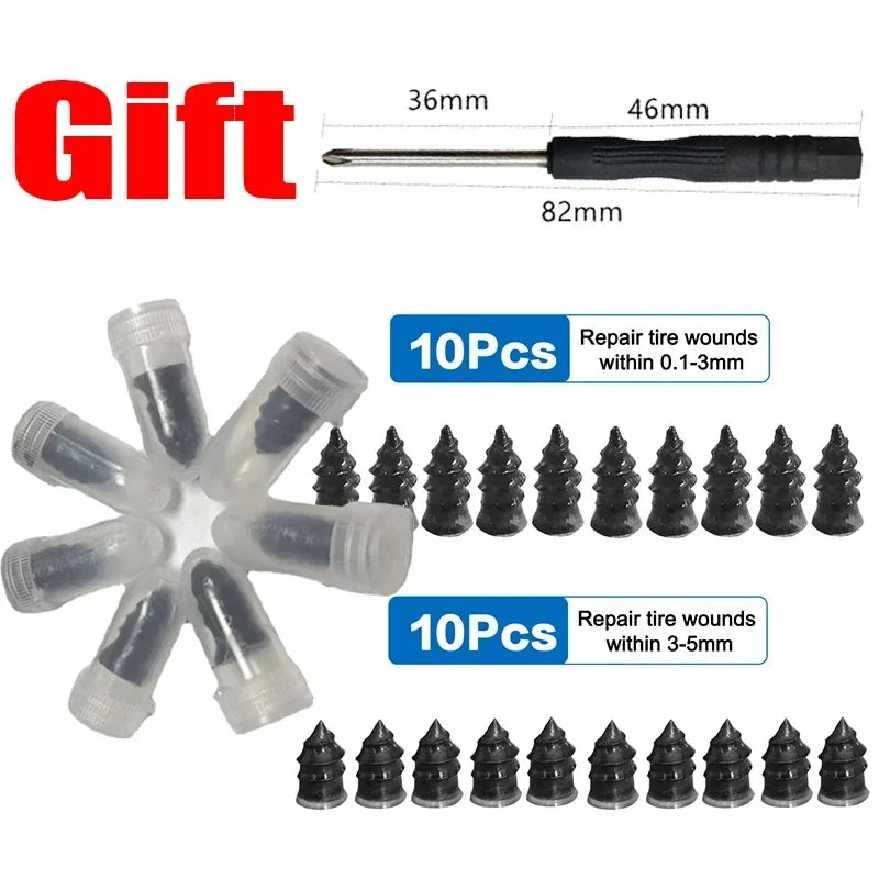 Vacuum Tyre Repair Nail Tire Puncture 10/30pcs Screws Motorcycle Fitting Set Tubeless Wheel Repair Punctures Kit Patches for Car