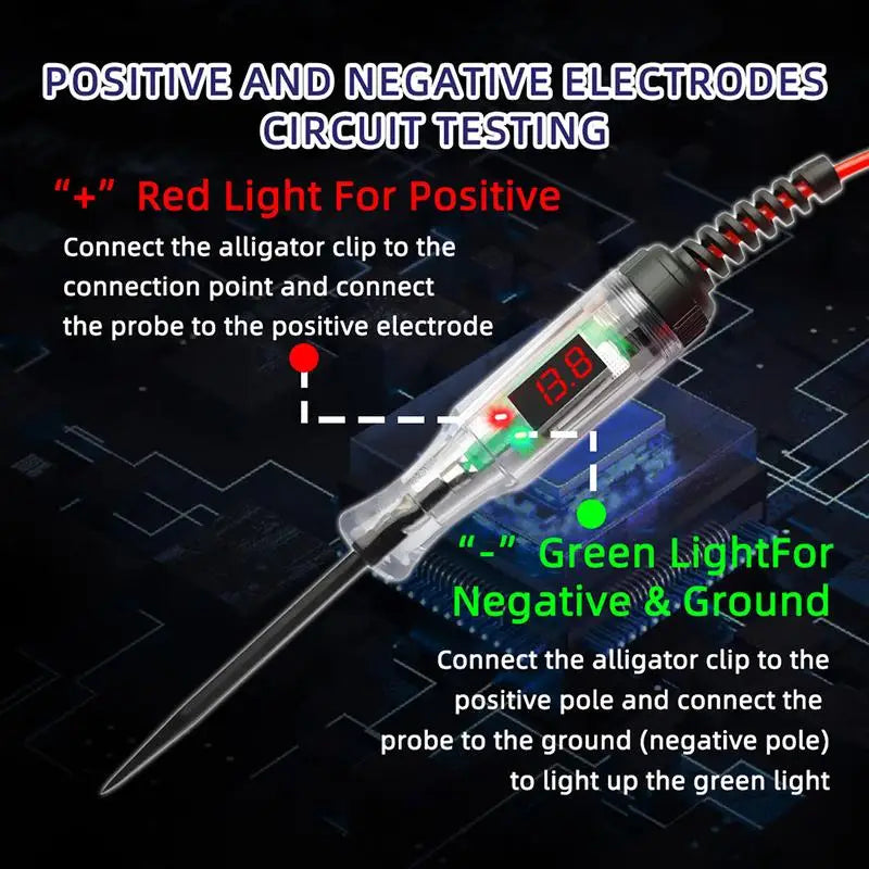 Car Truck Voltage Circuit Tester Digital Display Long Probe Pen | 3V-120V Automotive Electrical Tester
