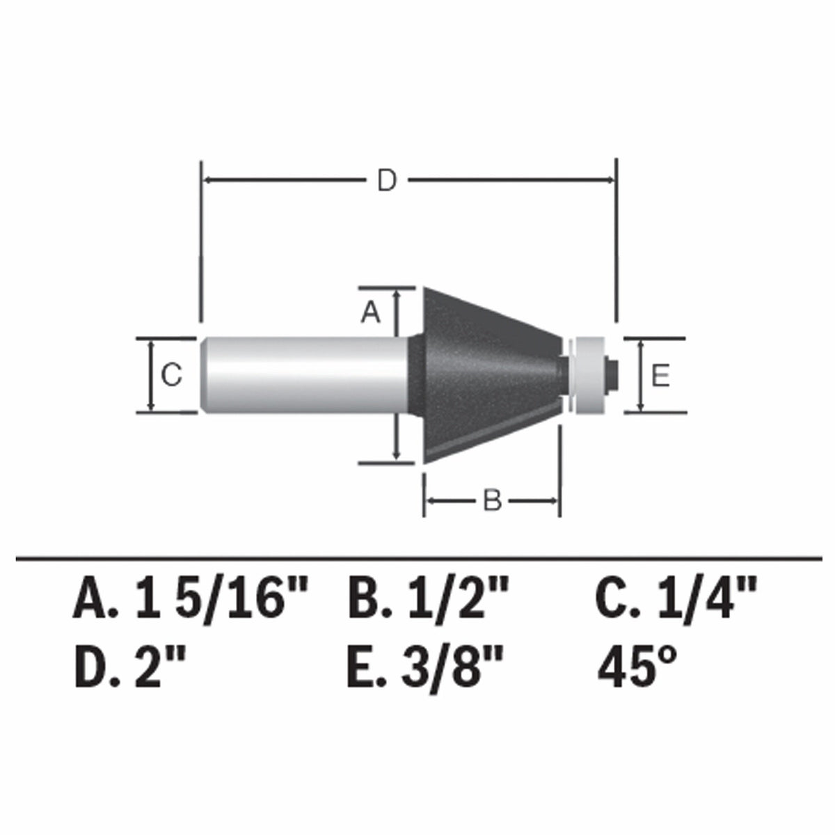 BOSCH 85298MC 1-5/16 In. x 45° Carbide-Tipped Chamfer Router Bit