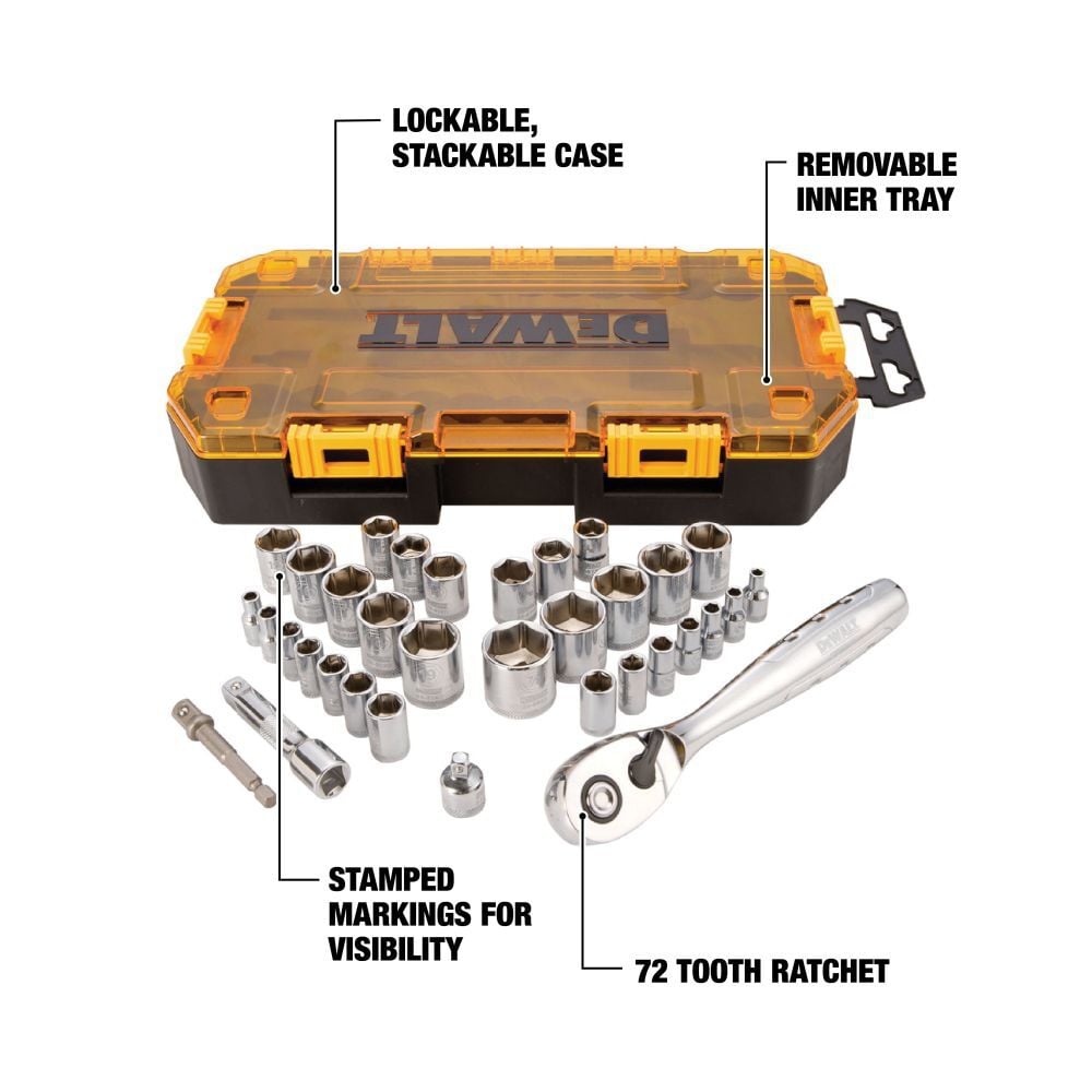 DeWalt DWMT73804 34 pc. 1/4 in. and 3/8 in. Drive Socket Set