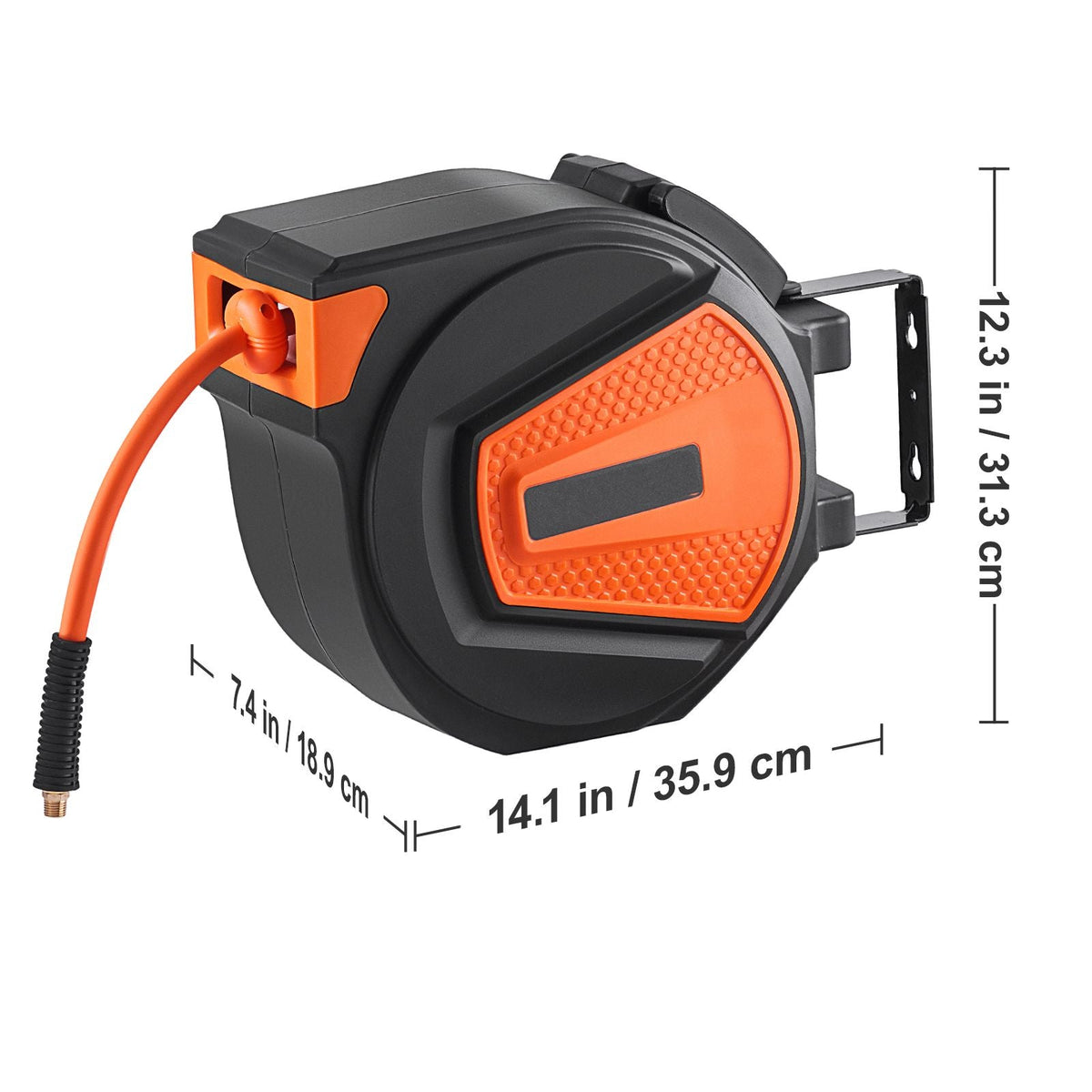 Retractable Air Hose Reel 3/8 IN x 50 FT Hybrid Air Hose Max 300PSI with 5 In Lead 180° Swivel Mount