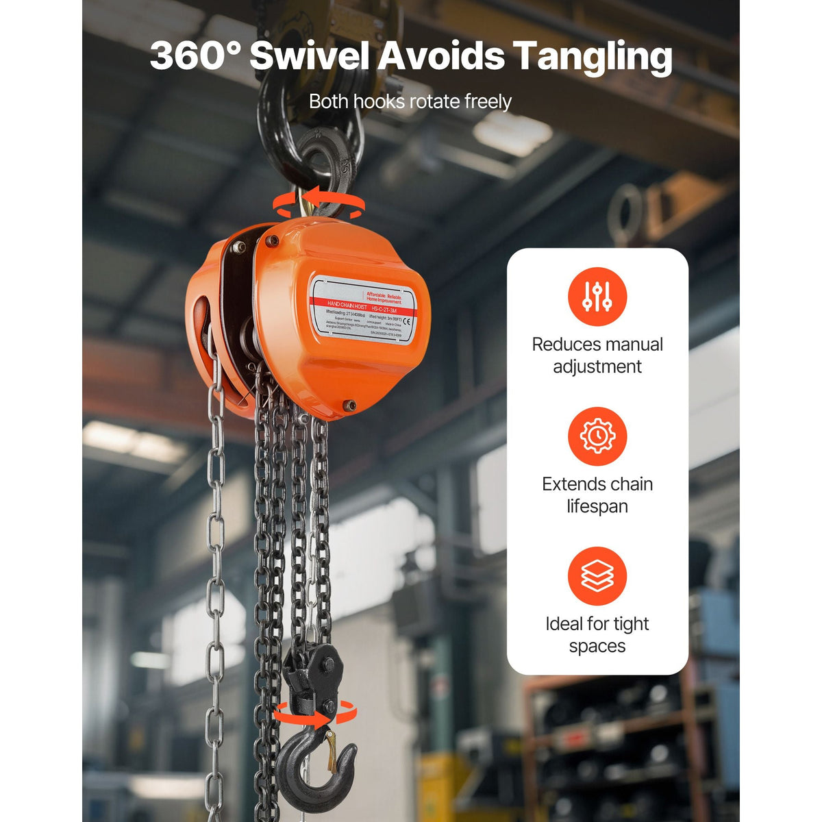 Heavy Duty Hand Chain Hoist 2 Ton 4400 lbs Capacity with Upgraded G80 Galvanized Chain 10 ft Lifting Height