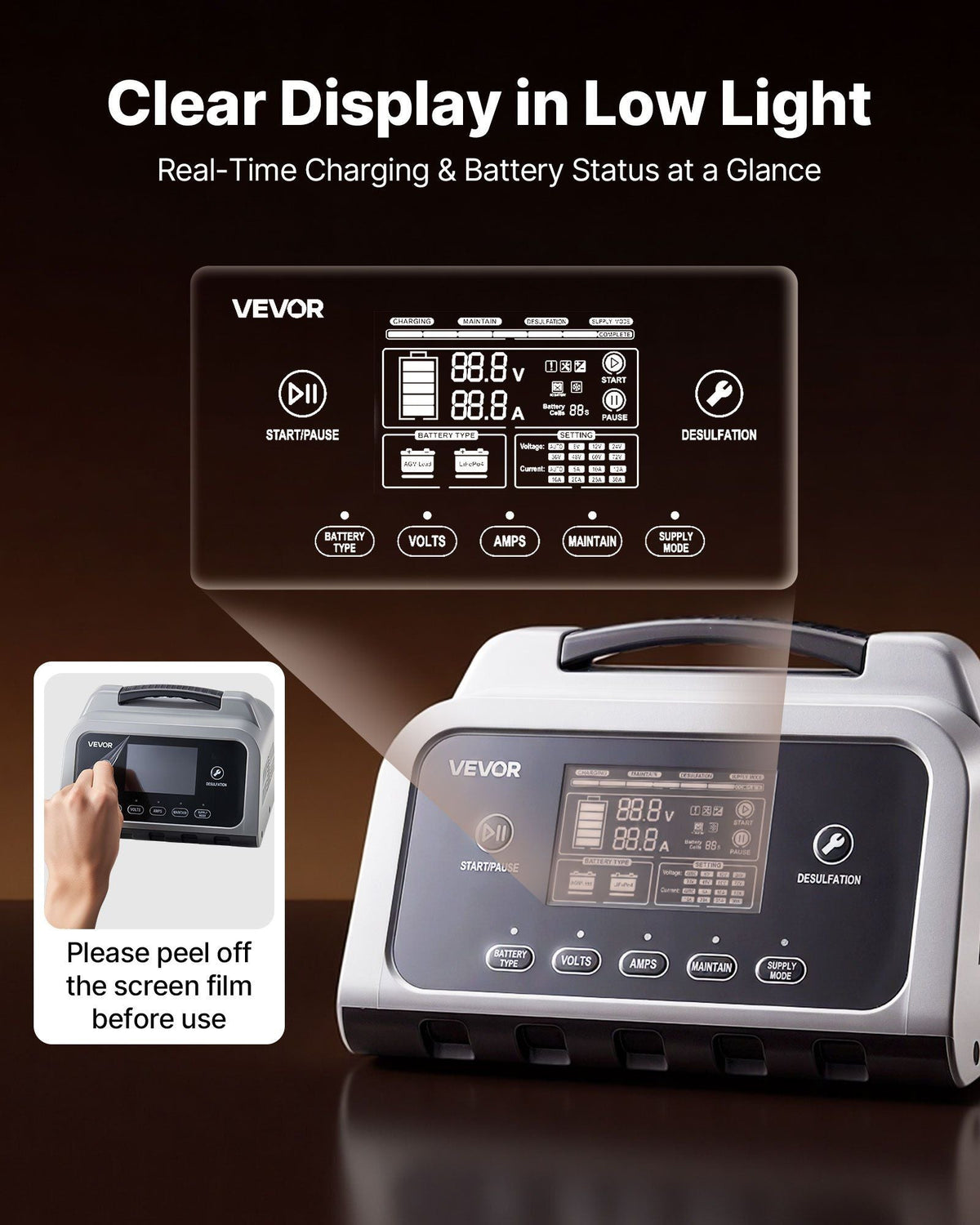 Smart Battery Charger, 16A, 6V-72V Lithium LiFePO4 Lead-Acid (Gel/AGM) Car Battery Charger