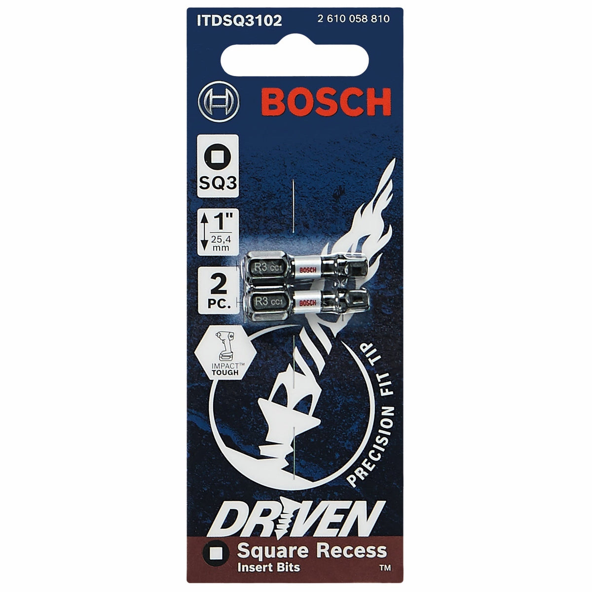 BOSCH ITDSQ3102 2 pc. Driven 1 In. Impact Square #3 Insert Bits