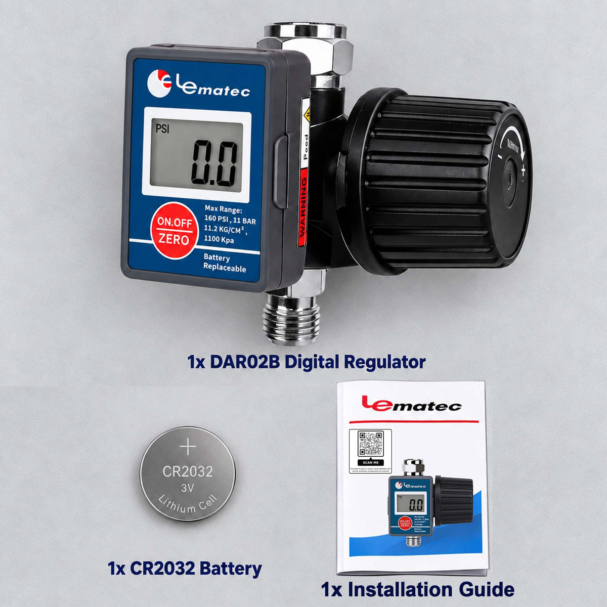 Professional Digital Air Regulator - 160 PSI Diaphragm Control with Multi-Unit Display (DAR02B)