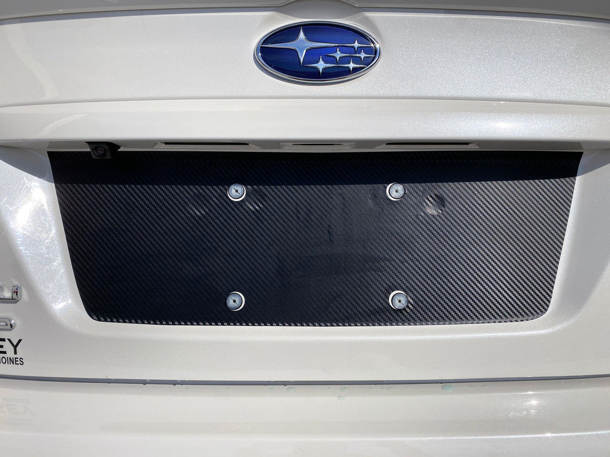 V1 3D Carbon License Plate Panel Black Out Overlays - 2015-2020 Subaru WRX / STI