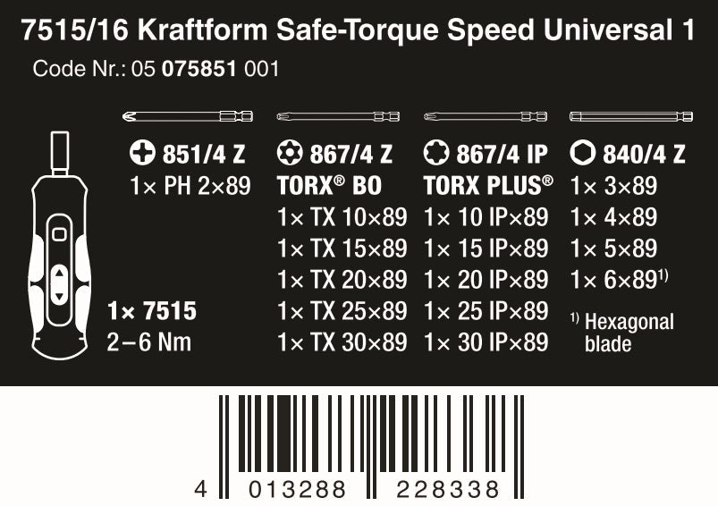 Wera 7515/16 Kraftform Safe-Torque Speed Universal 1 Screwdriver Set 05075851001