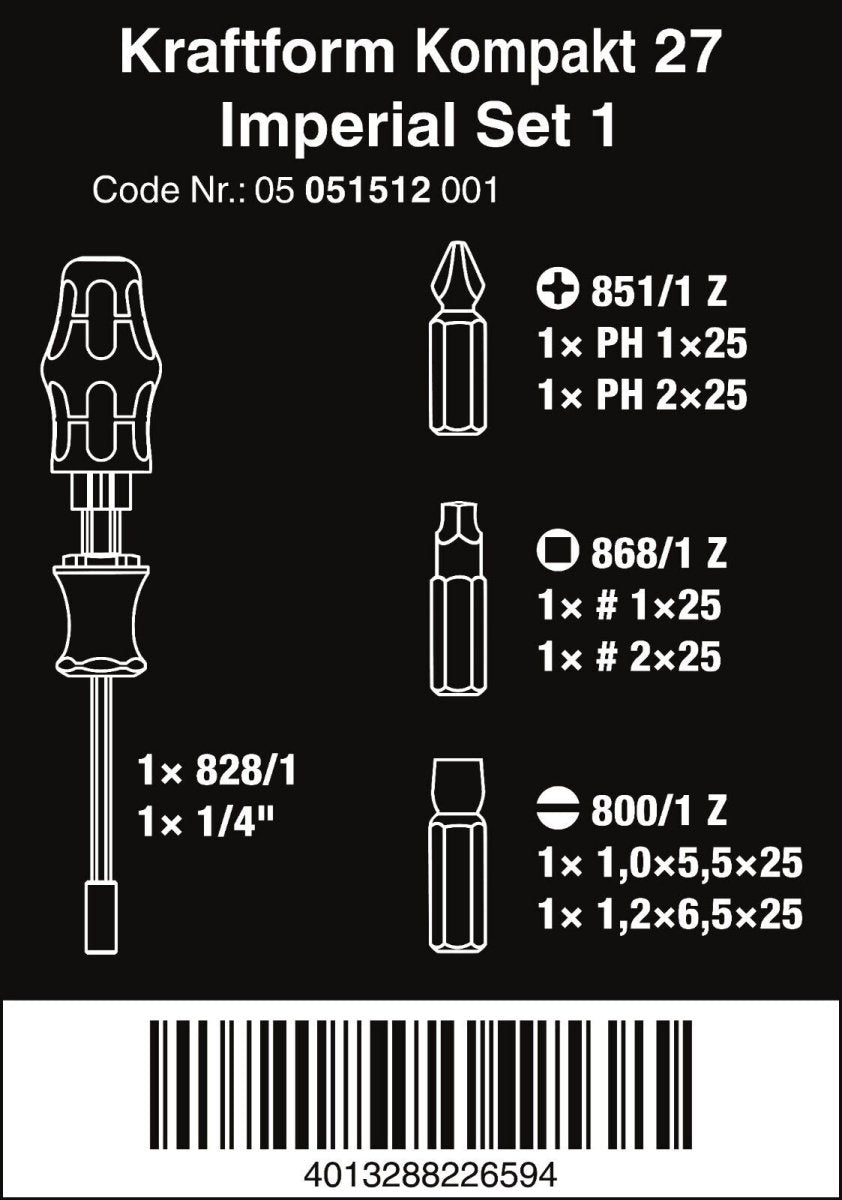 Wera Kraftform Kompakt 27 Set 1 Screwdriver Set 7 Pieces SAE 05051512001