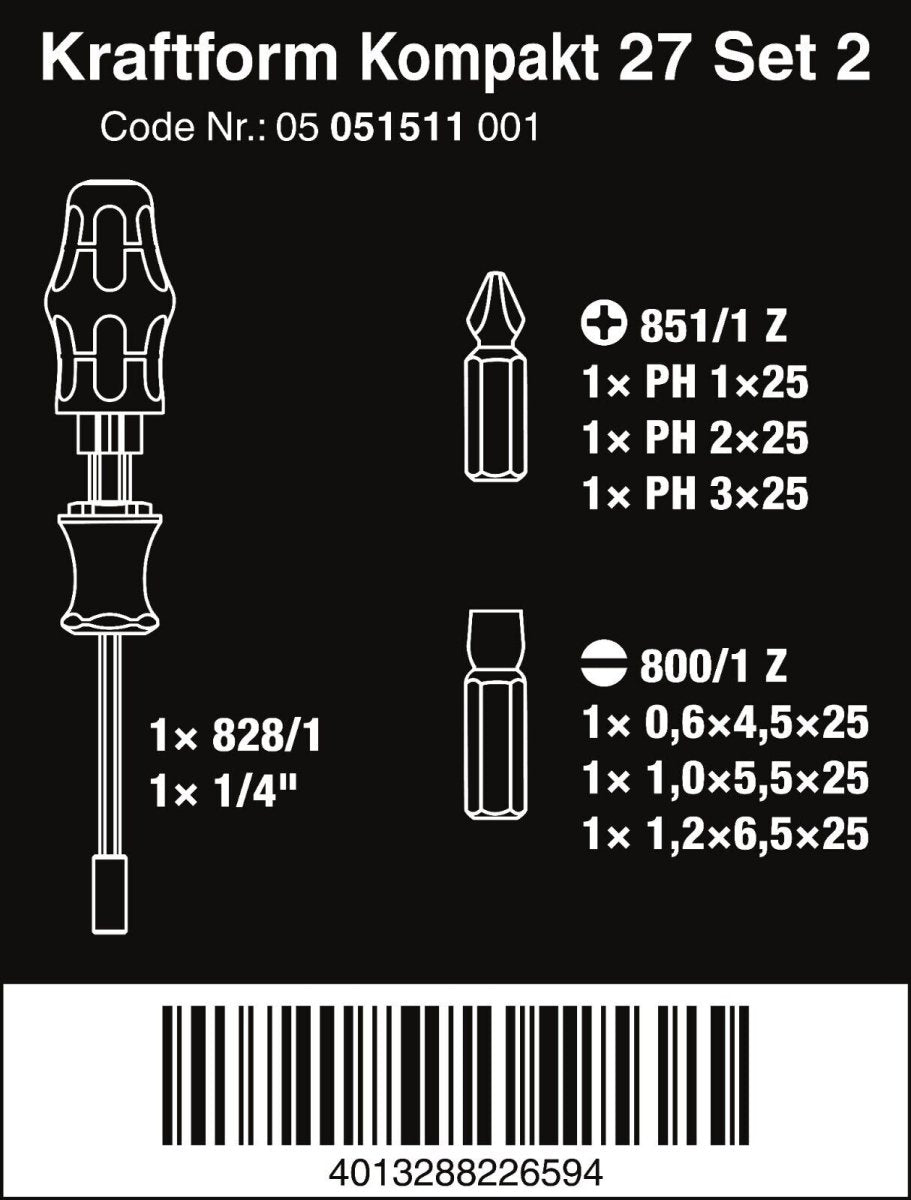 Wera Kraftform Kompakt 27 Set 2 Screwdriver Set 7 Pieces Metric 05051511001