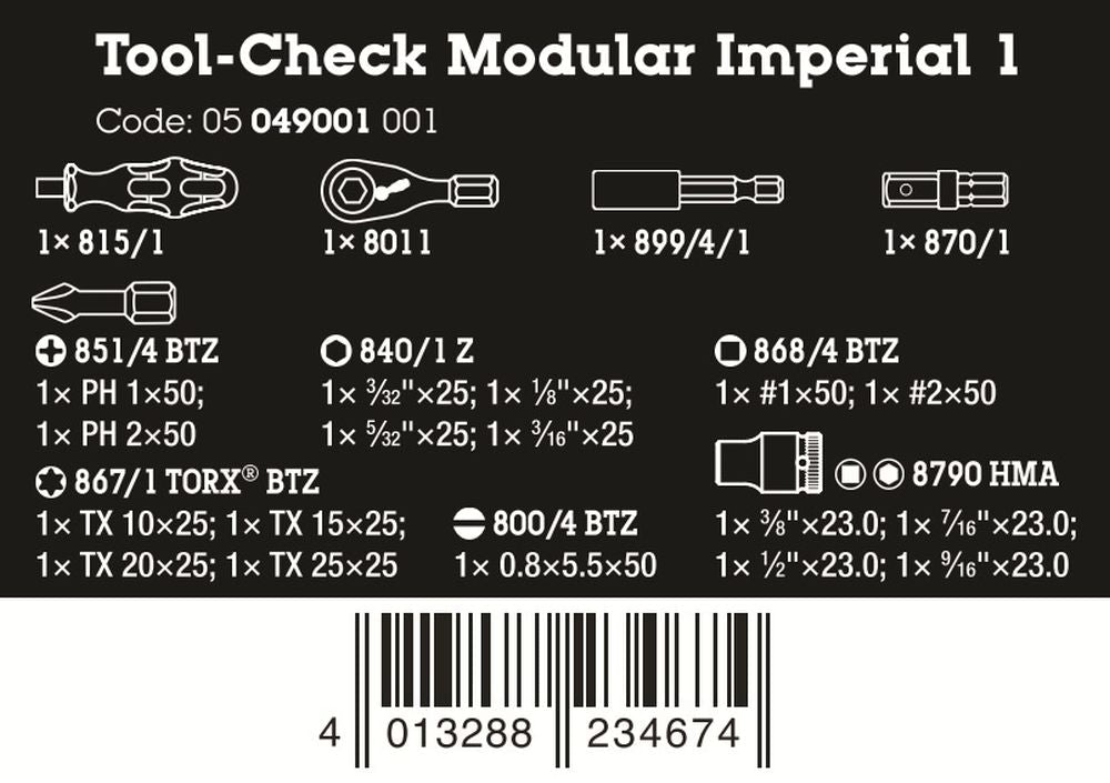 Wera Tool-Check Modular Imperial 1 21 Pieces SAE 05049001001
