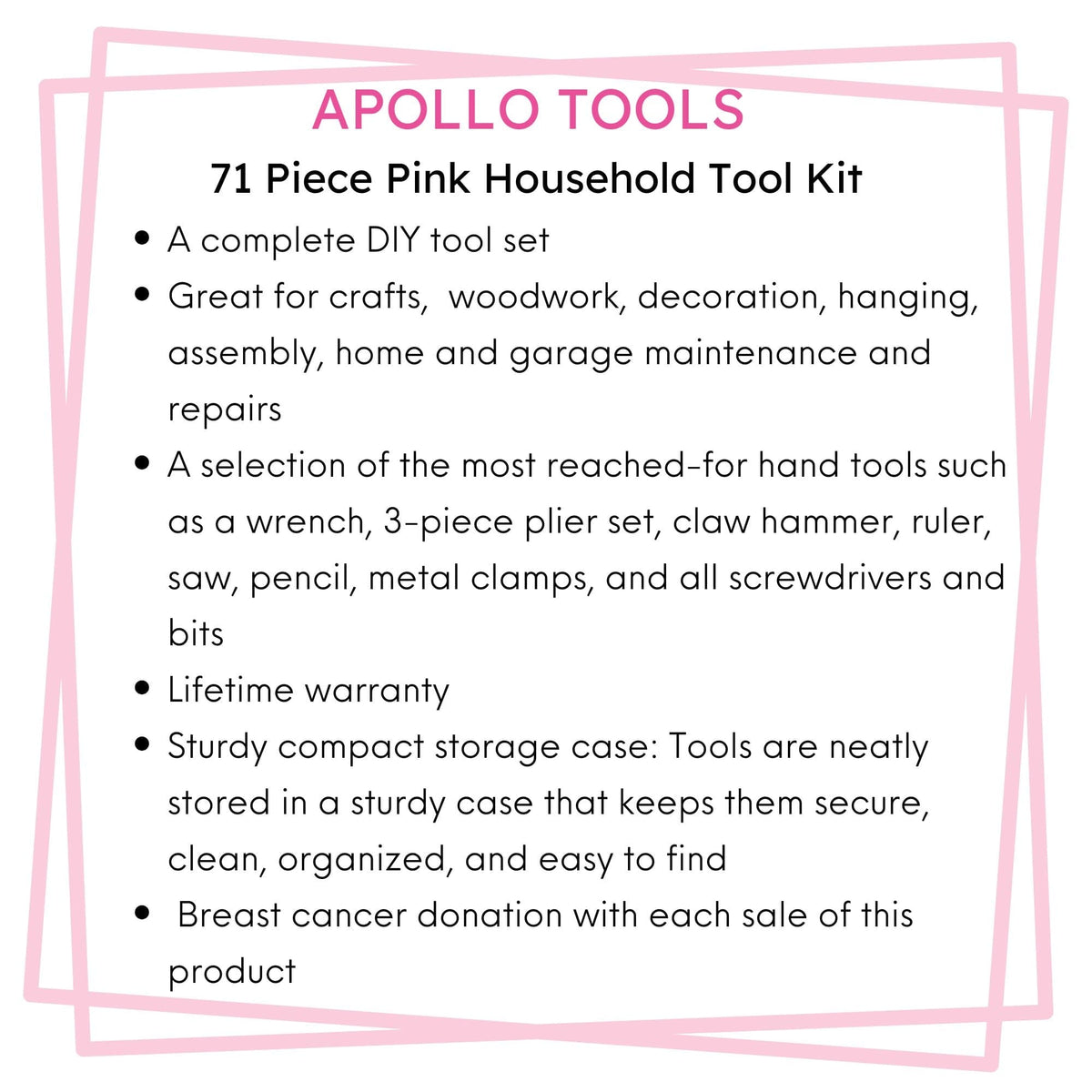 71 Piece Household Tool Kit Pink - DT0204P