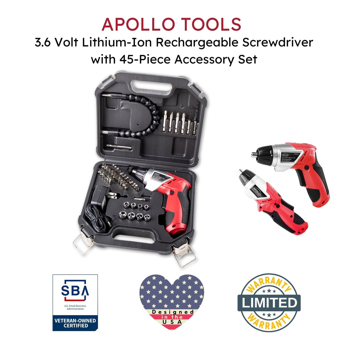 3.6 Volt Lithium-Ion Rechargeable Screwdriver with 45 Pieces Accessory Set - DT4944