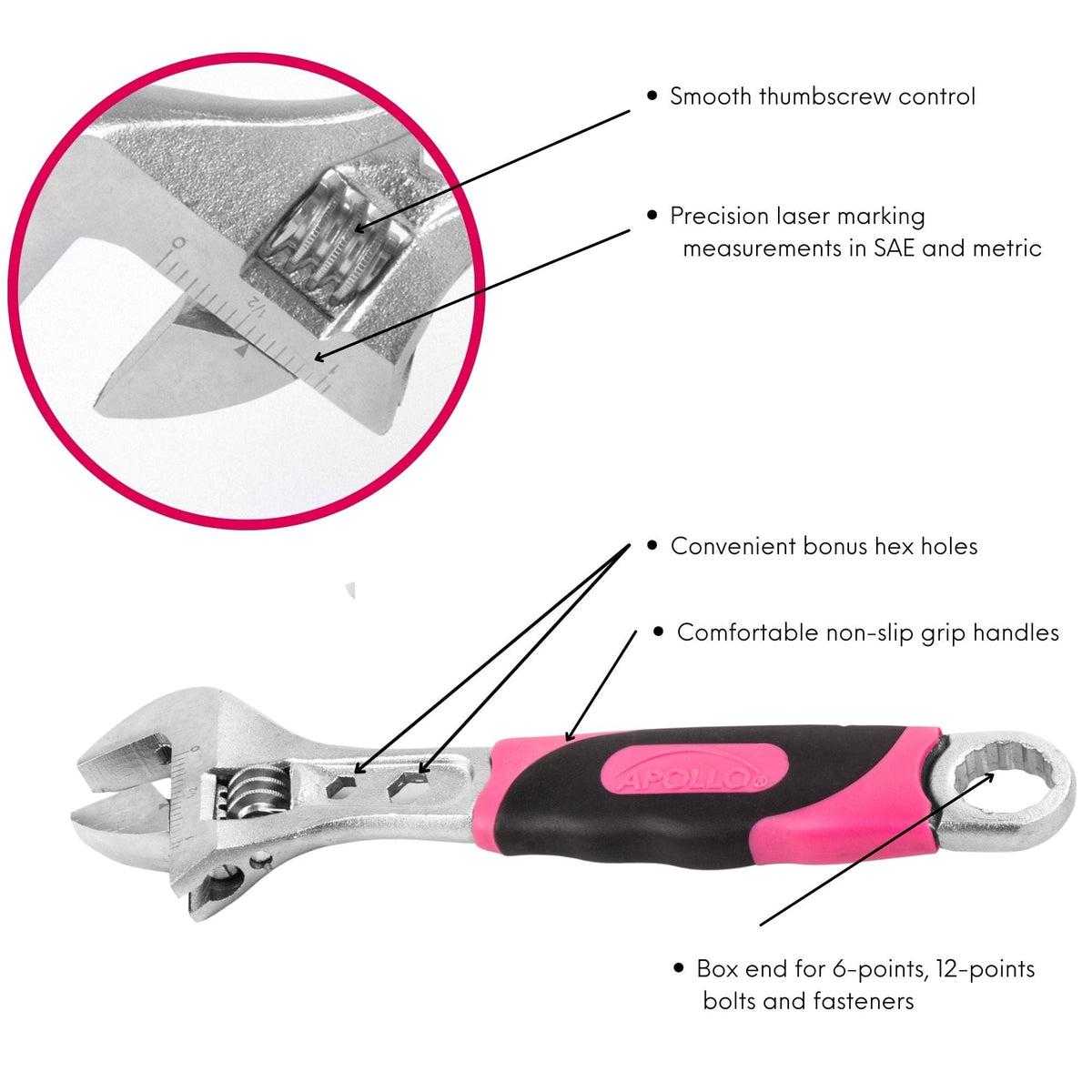 2 Adjustable Wrenches - Pink - DT5007P