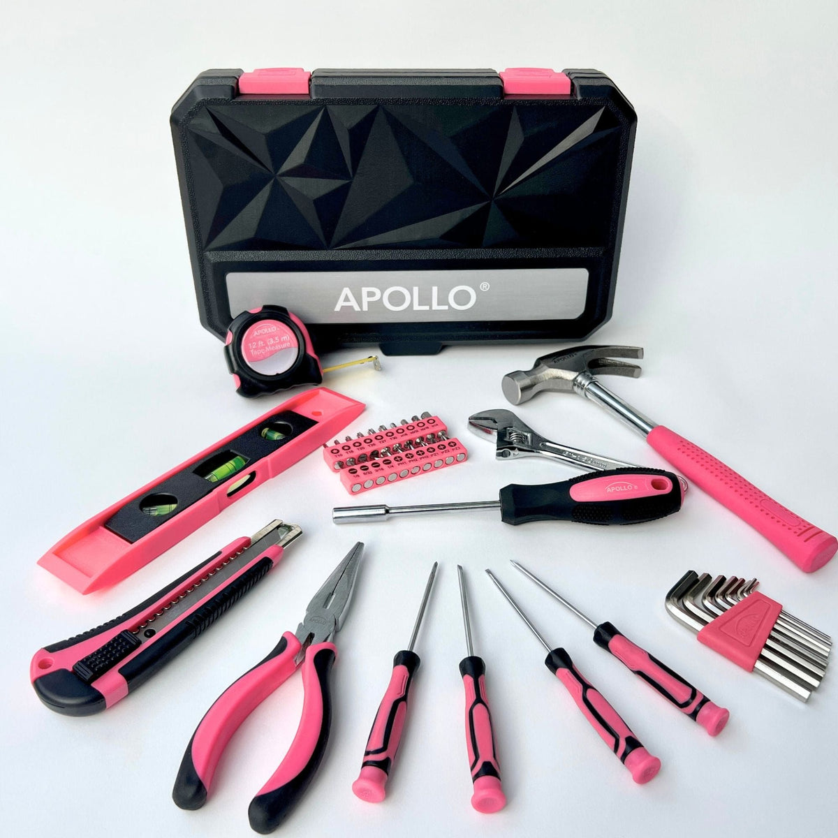 Apollo Tools New and Improved 39 Piece General Pink Tool Set in Storage Case for DIY Everyday Home Maintenance and Repairs- DT9711P