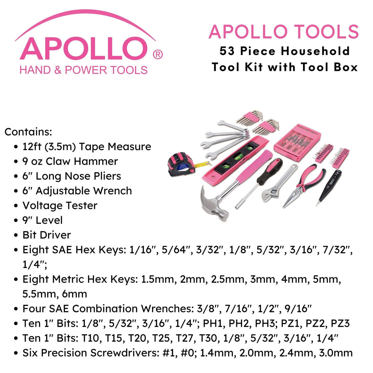 53 Piece Household Tool Kit with Tool Box Pink- DT9773P