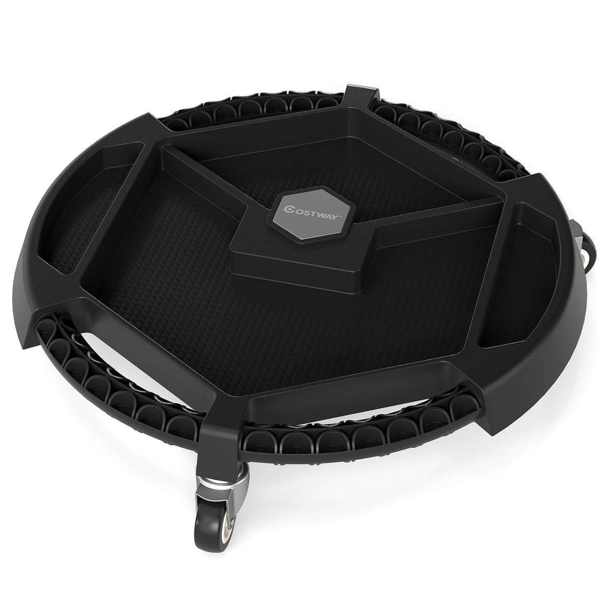 Mobile Automotive Tool Creeper with 3 Swivel Casters and 4 Compartments-Black