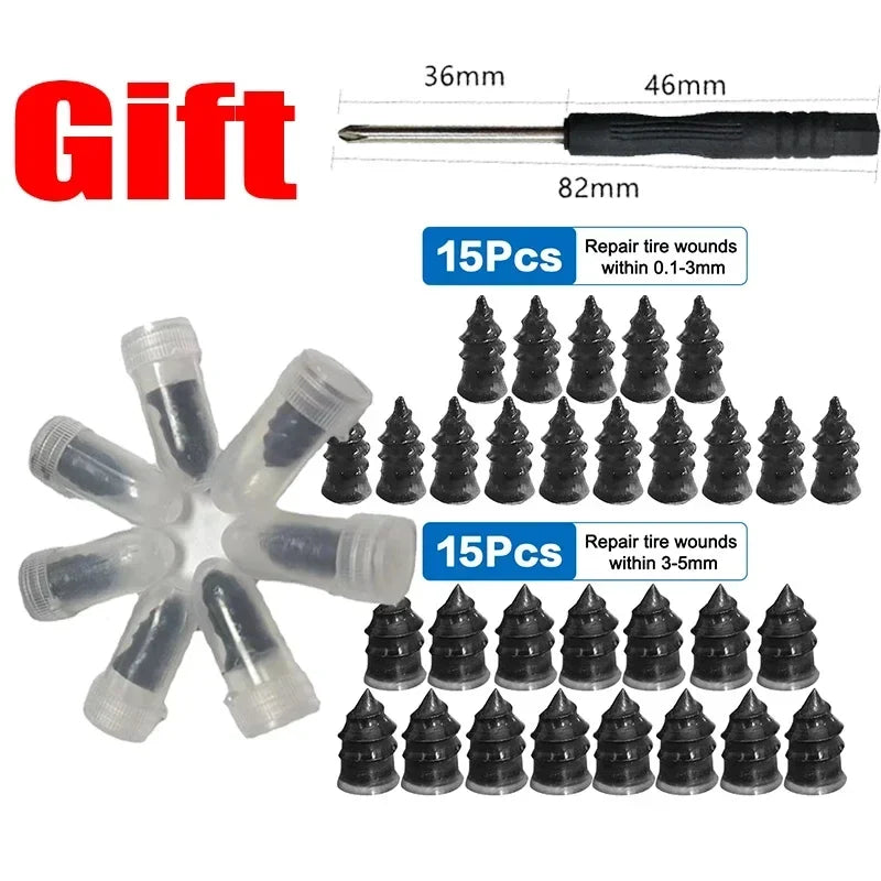 Vacuum Tyre Repair Nail Tire Puncture 10/30pcs Screws Motorcycle Fitting Set Tubeless Wheel Repair Punctures Kit Patches for Car
