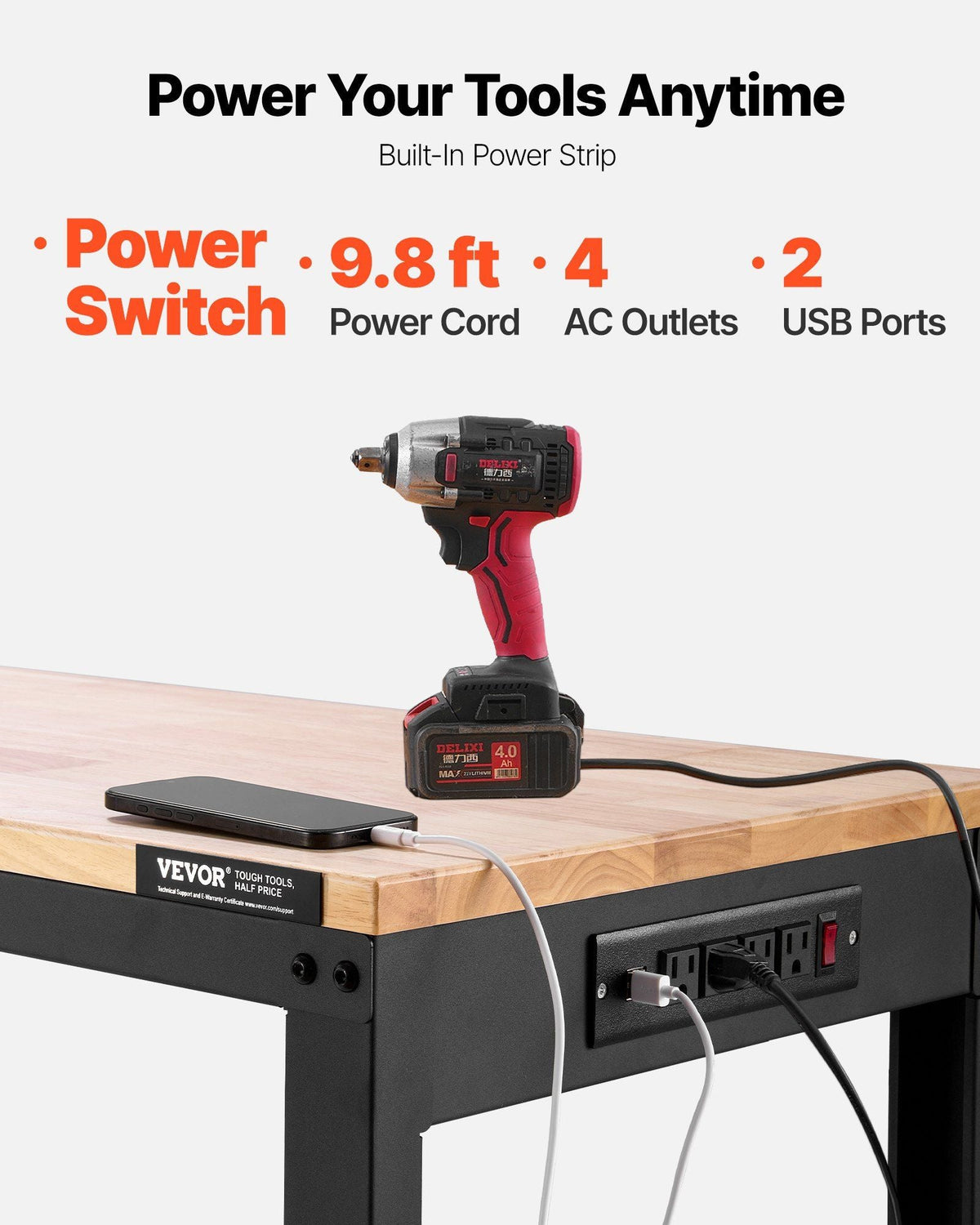 Adjustable Workbench 2000 lbs Capacity 48 x 20-inch Heavy Duty Work Bench with 28.5-38.3 Inches Height Adjustment