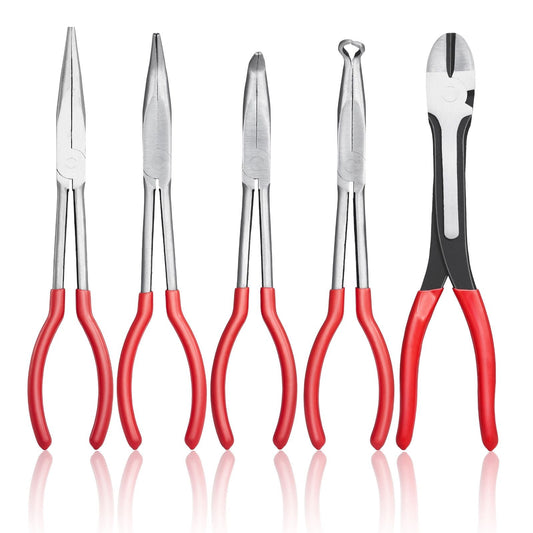 5-Piece Needle Nose Pliers 11 in Long Needle Nose Pliers Set Professional Pliers Set with Storage Bag