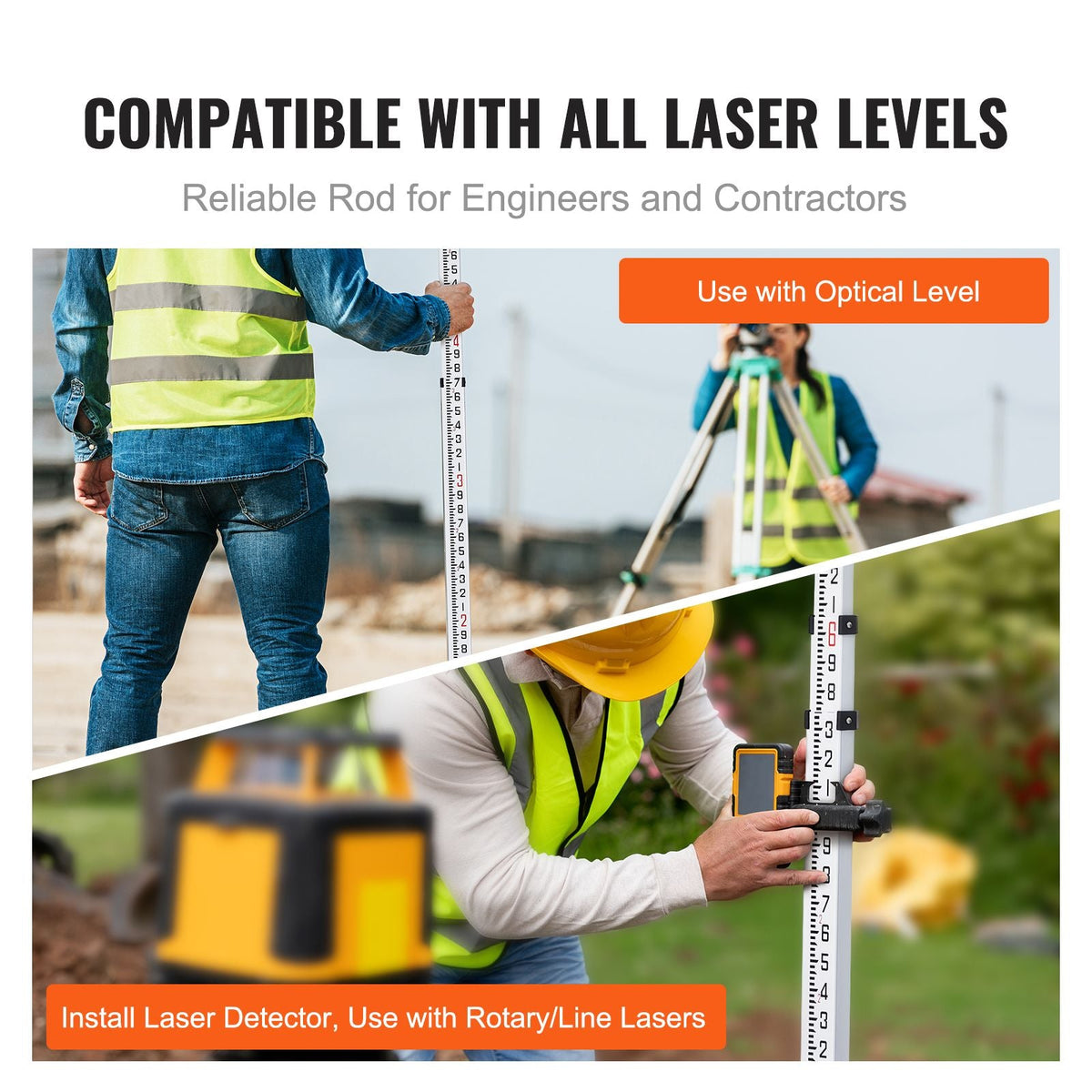 Aluminum Grade Rod 16-Feet/10ths Telescopic Measuring Double-Sided Scale 1/10ft Leveling Rod Stick