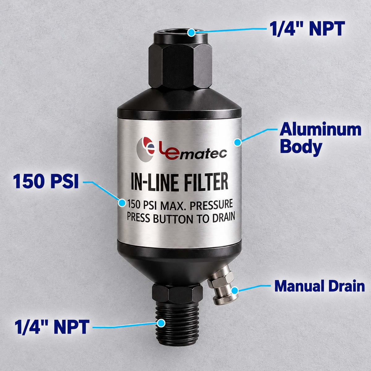 1/4" NPT Air Compressor Water Separator - 150 PSI Professional Filter System (AI303-C1)