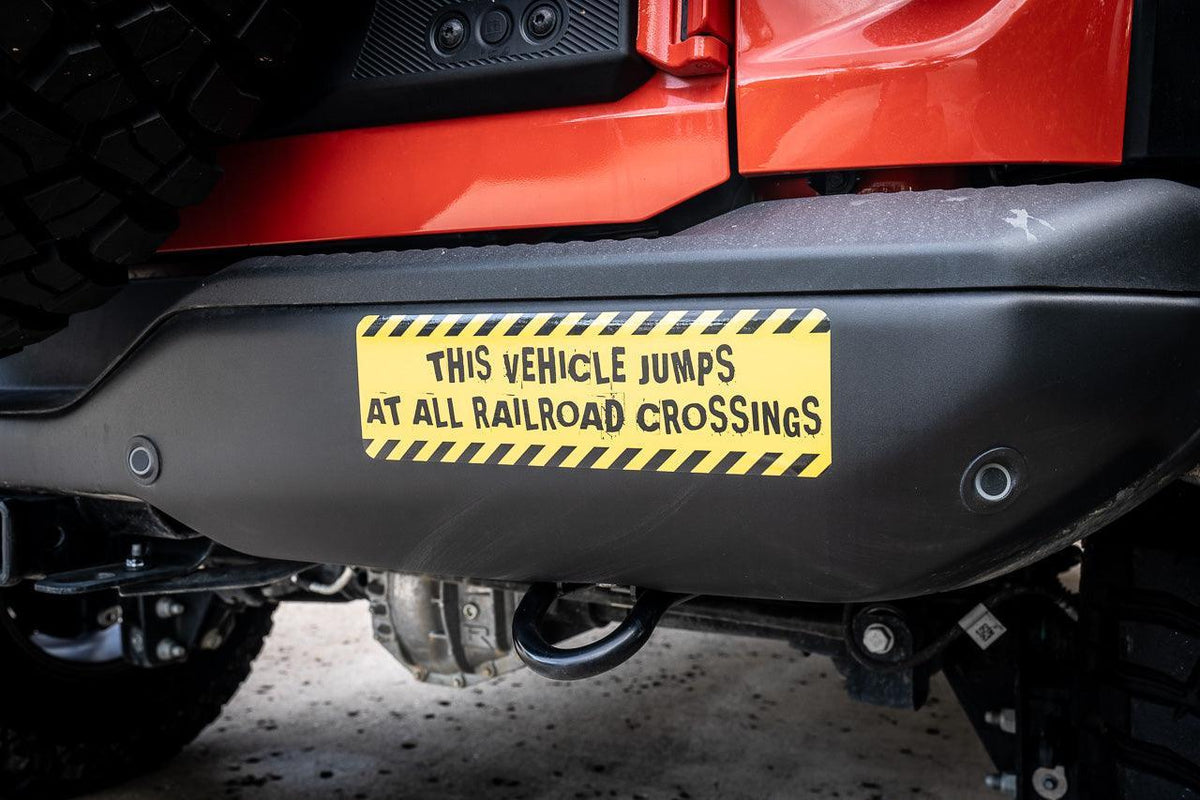 Warning Sticker "This vehicle jumps at all railroad crossings" - Universal