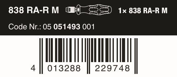 Wera 838 RA-R M Bitholding Ratcheting Screwdriver 1/4" 05051493001