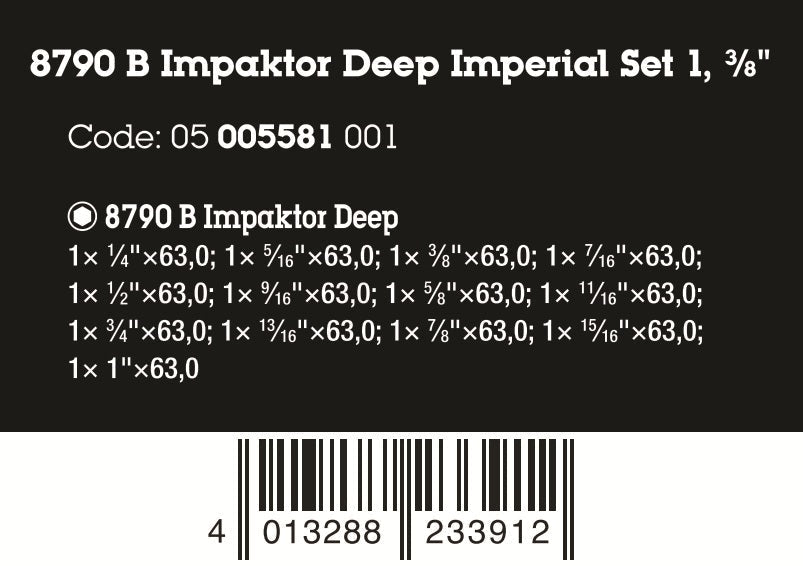 Wera 8790 B Impaktor Deep Imperial Set 1 Socket Set 3/8" SAE 05005581001