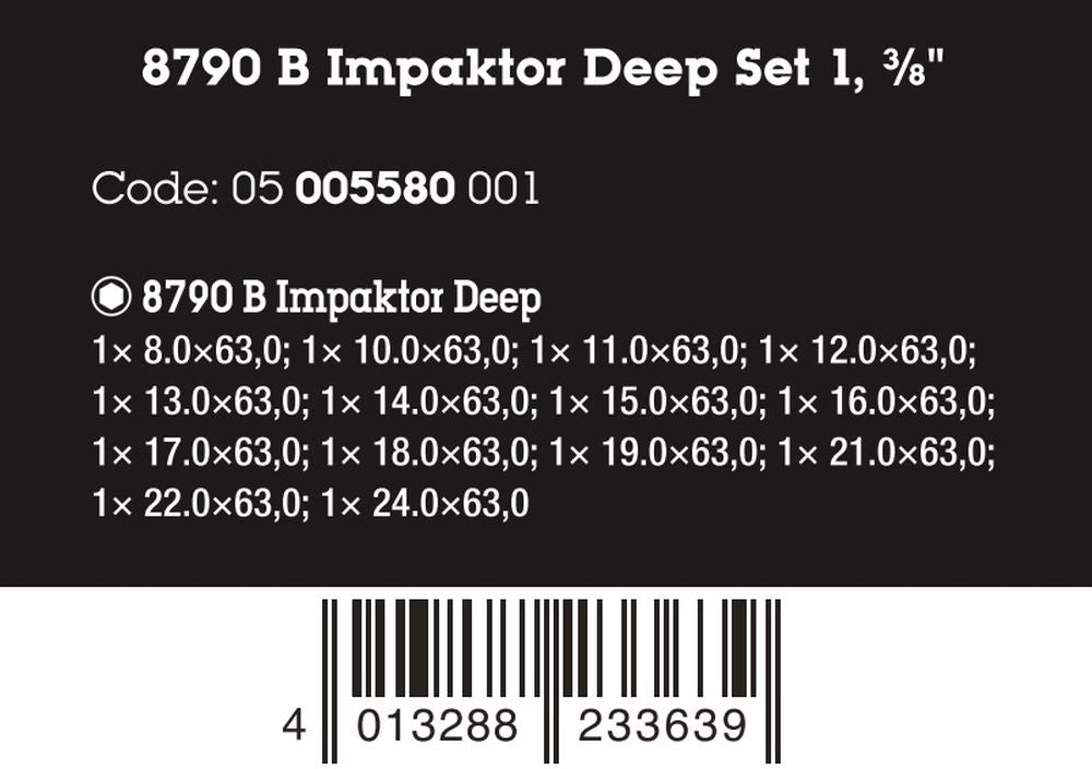 Wera 8790 B Impaktor Deep Set 1 Socket Set 3/8" 14 Pieces Metric 05005580001