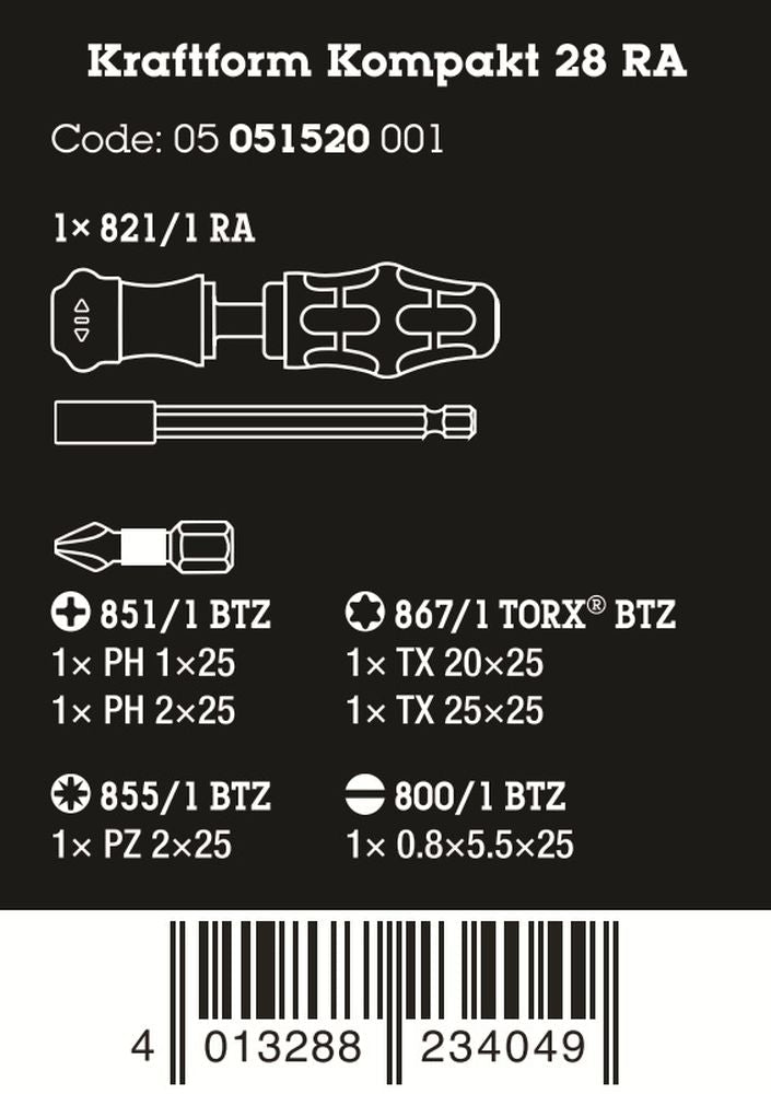Wera Kraftform Kompakt 28 RA Ratcheting Screwdriver Set With Pouch 05051520001